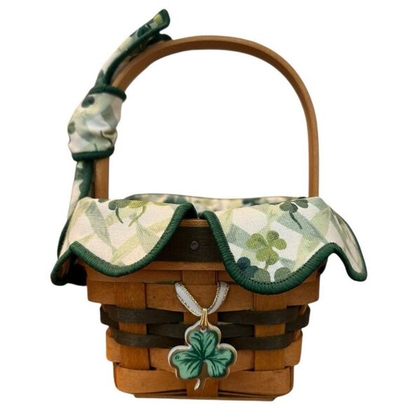 Longaberger St Patricks Day Shamrock Basket W Handle Fabric Tie And Liner 1999 - Picture 1 of 6